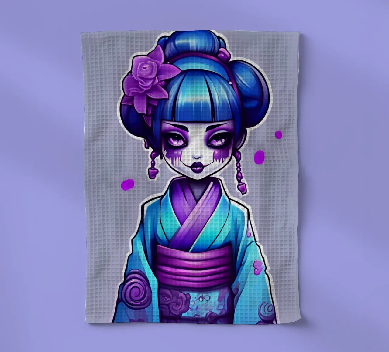Black geisha 2 tea towel by Rezh creations