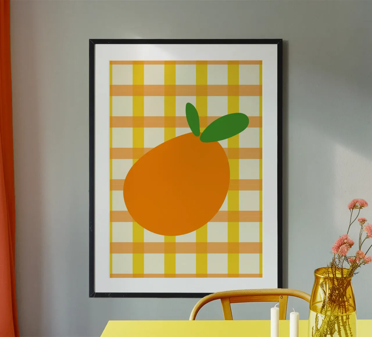 Esplosione arancione poster con telaio in legno da Sen Studio Art