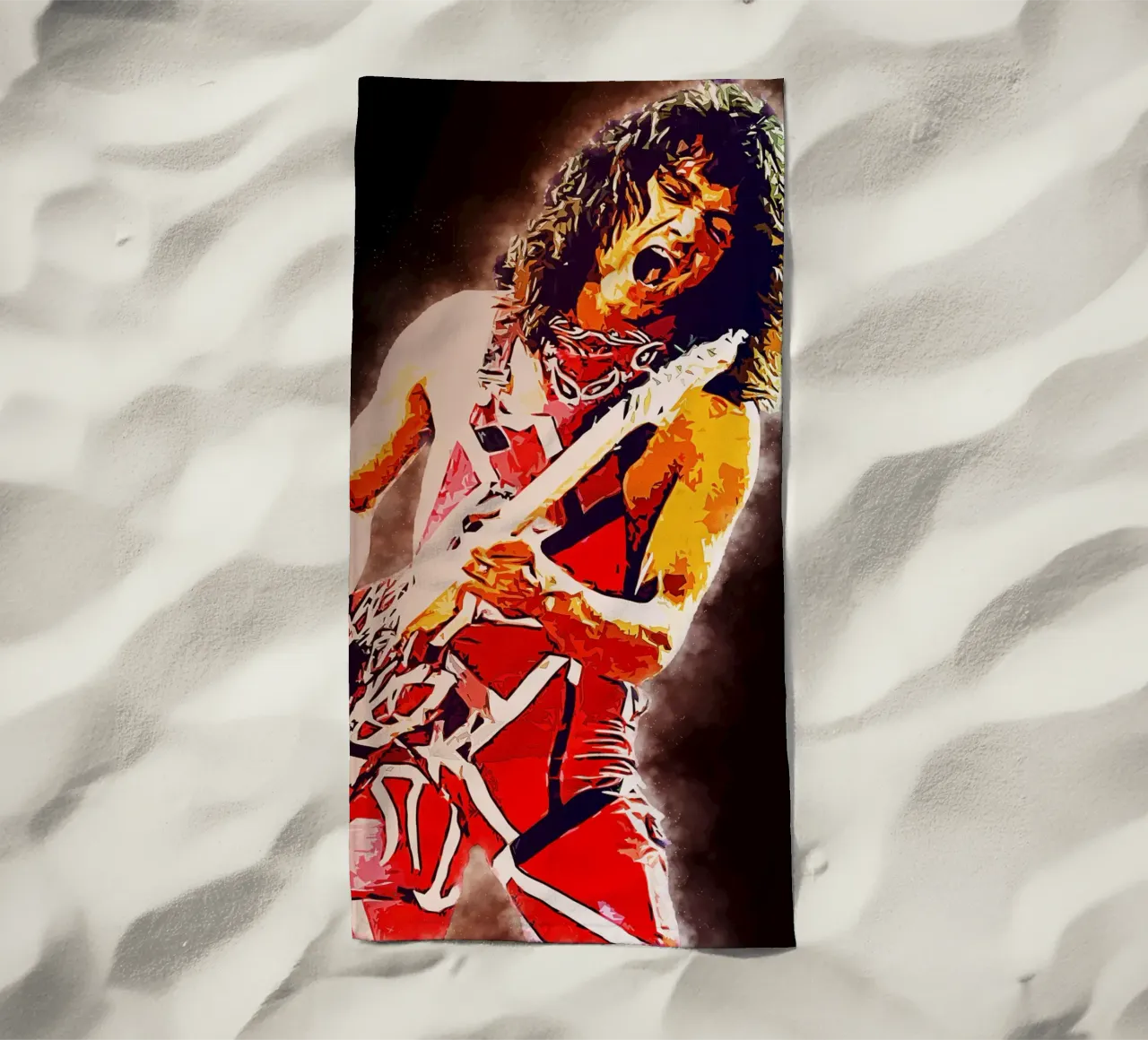 Eddie Van Halen Epic Smoke beach towel by neonartroom