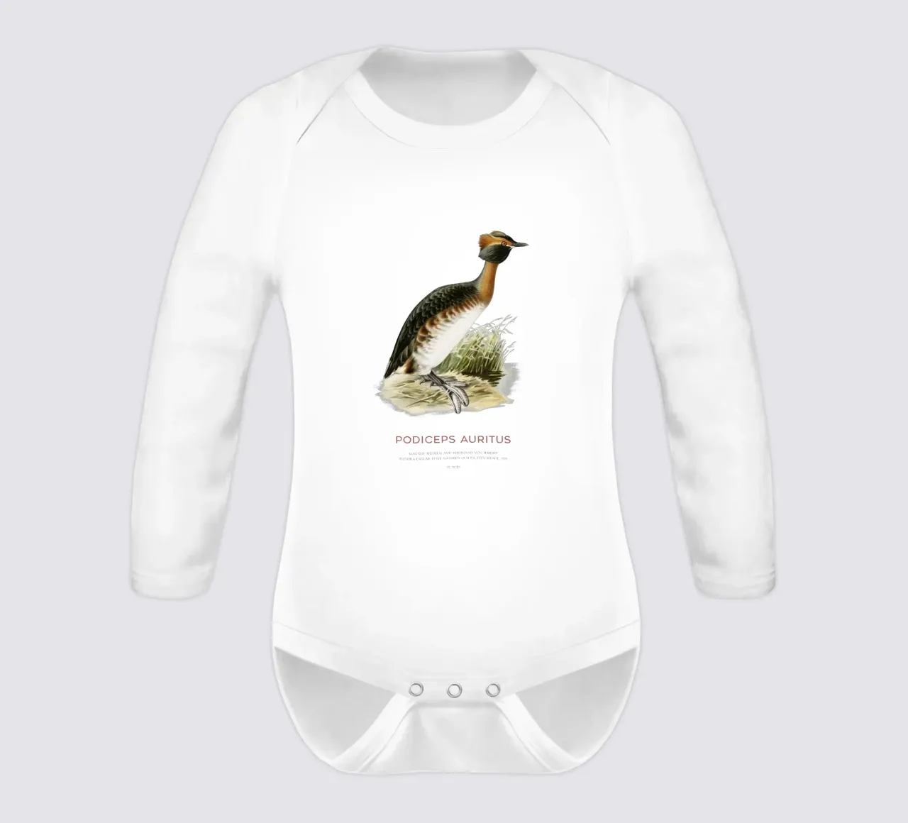Ohrentaucher oder Podiceps auritus Langarm Babybody von Vintagrafica