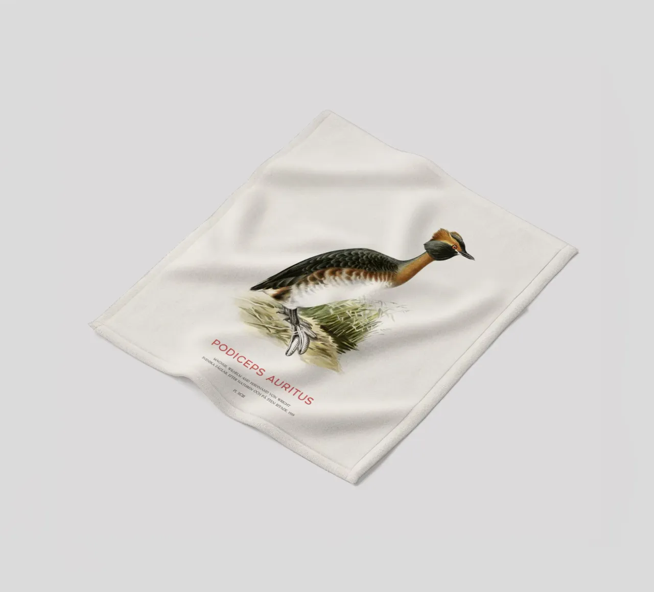 Horned grebe or Podiceps auritus fleece blanket by Vintagrafica