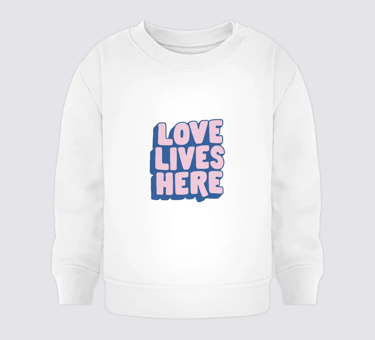 Love Lives Here: design tipografico in rosa e blu felpa neonato da THE MOTIVATED TYPE
