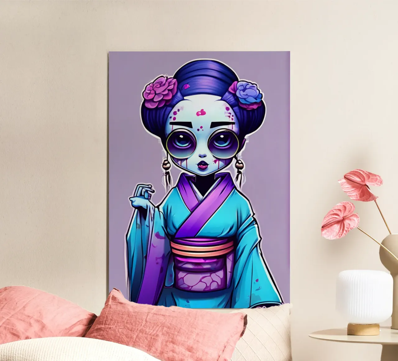 Black Geisha 5 poster con telaio in alluminio da Rezh creations