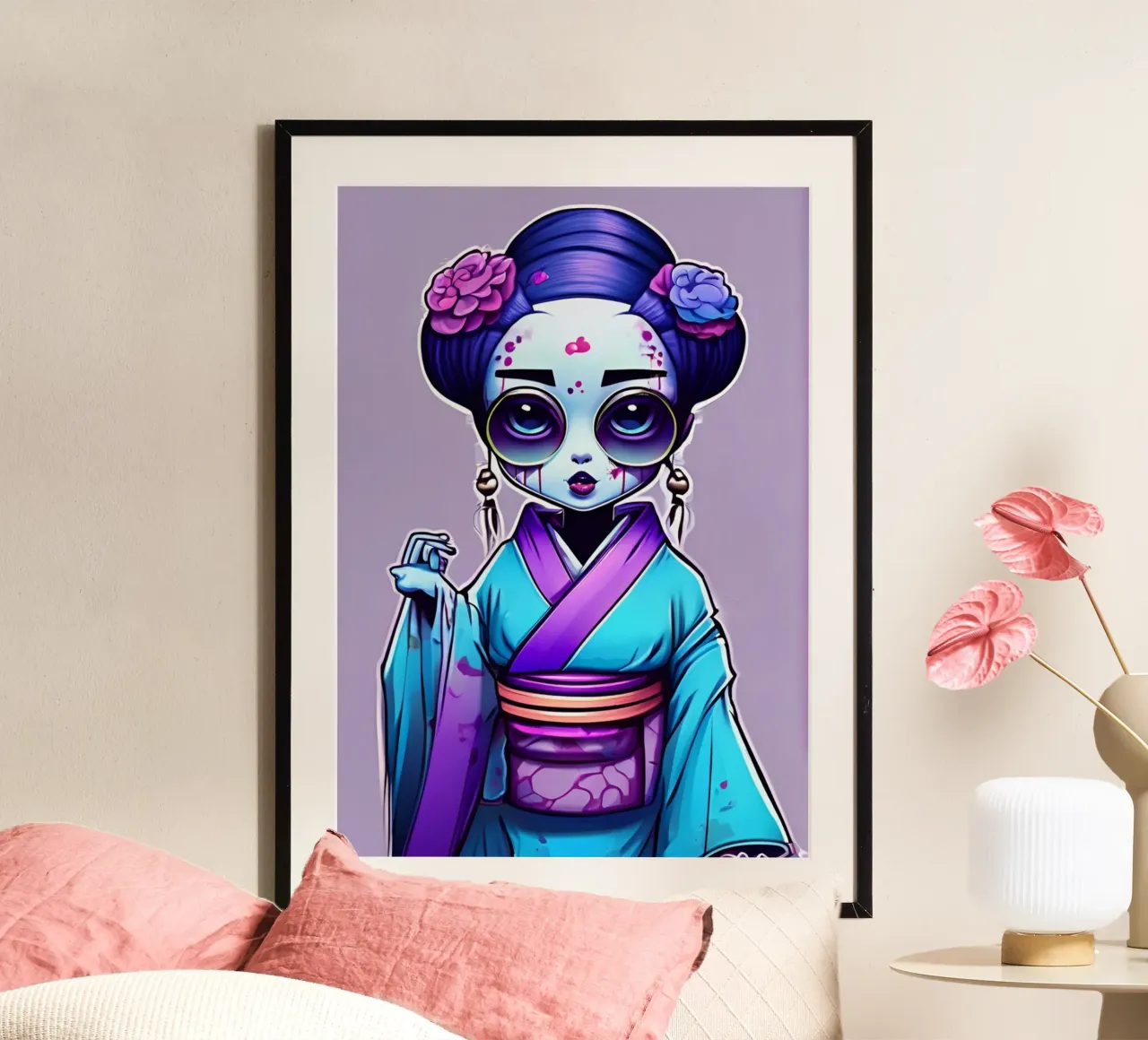 Black Geisha 5 poster con telaio in alluminio da Rezh creations