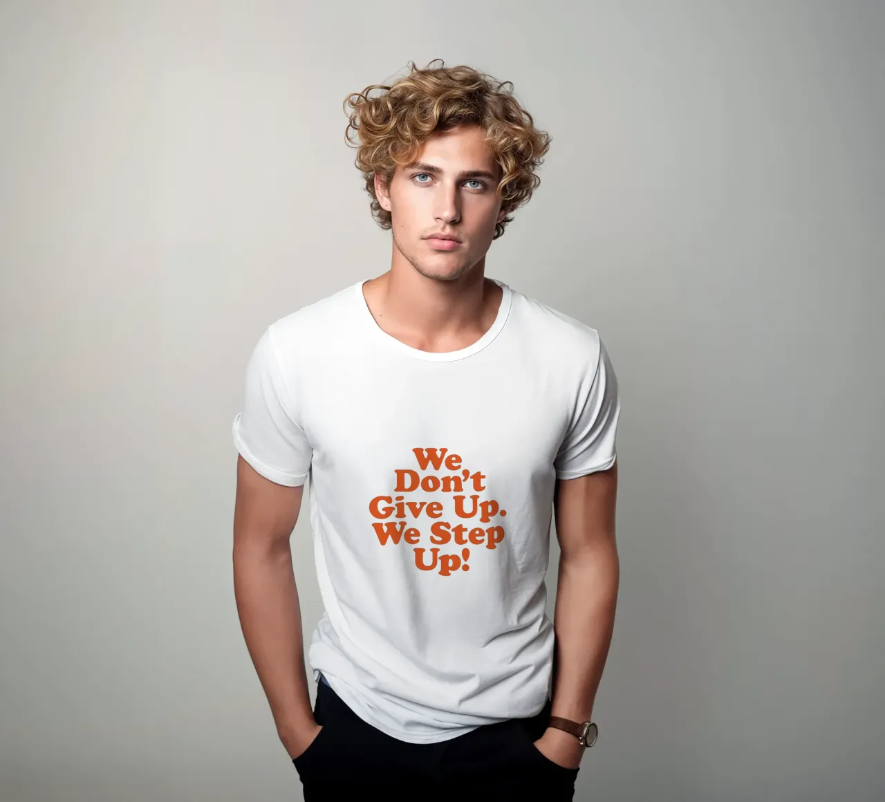 We Don't Give Up We Step Up Typography Design t-shirt by THE MOTIVATED TYPE