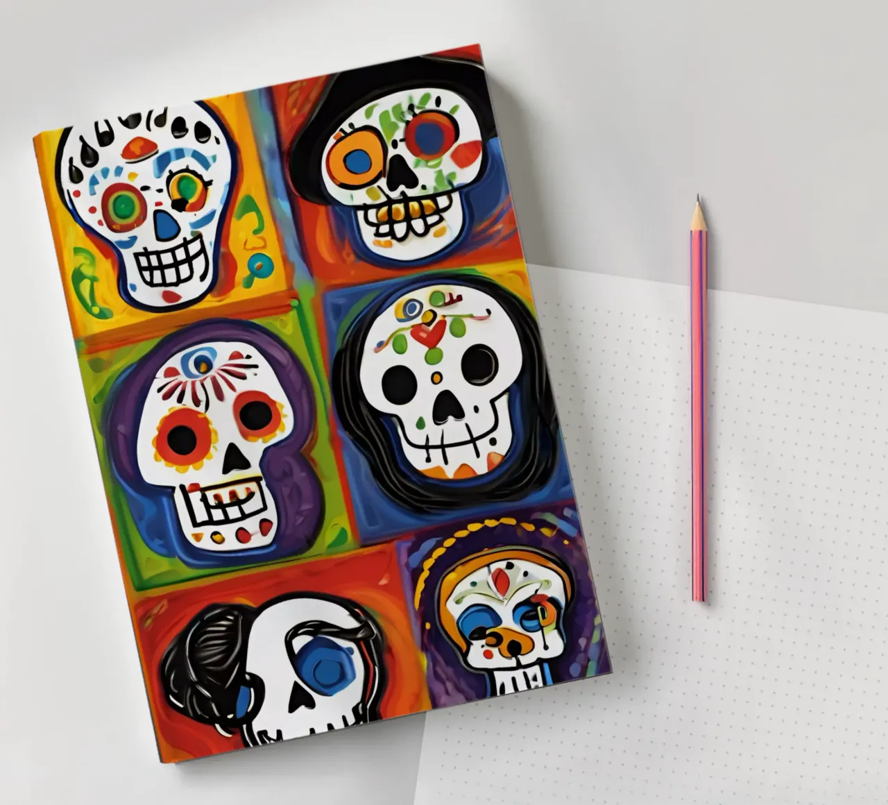 children's coloured skull 1 notebook by Rezh creations