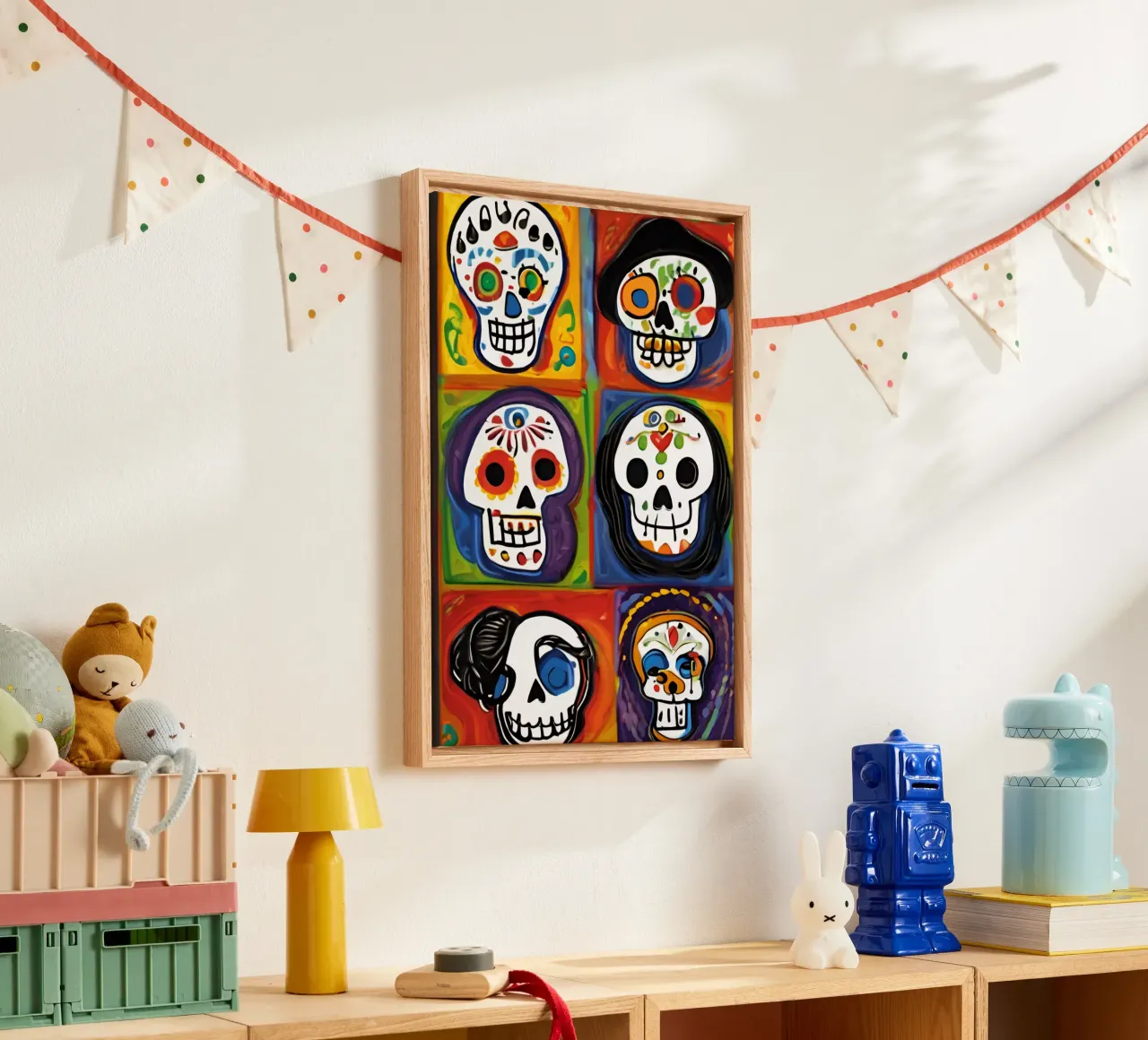 teschio colorato per bambini 1 tela con Cornice a cassetta da Rezh creations