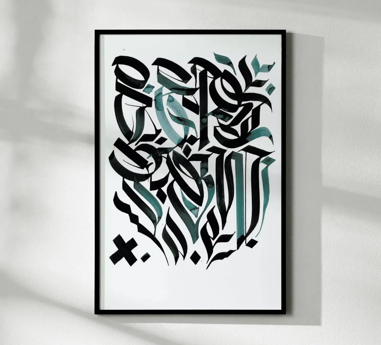 Blue Calligraphy poster con telaio in legno da Drury Brennan
