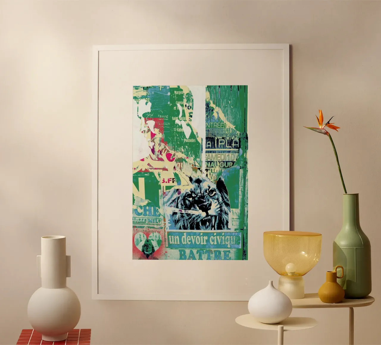 Lion poster con telaio in alluminio da Andy Bridge