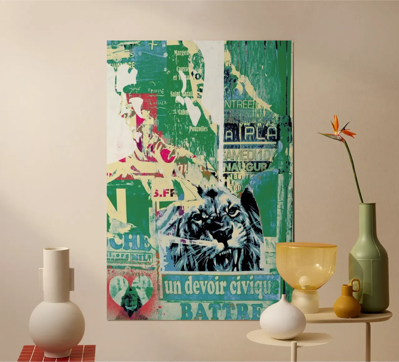 Lion poster con telaio in alluminio da Andy Bridge