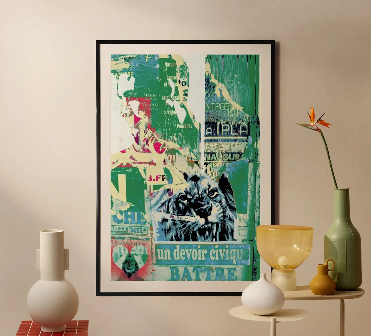 Lion poster con telaio in alluminio da Andy Bridge