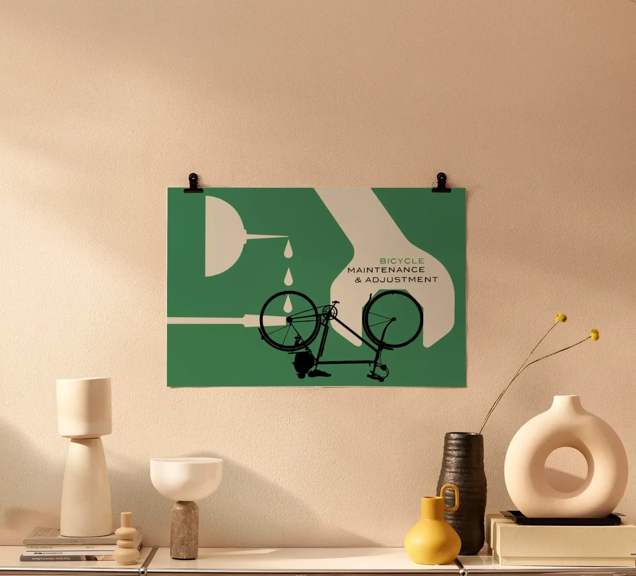 Bicycle Maintenance and Adjustment poster con telaio in legno da Hemingway Design
