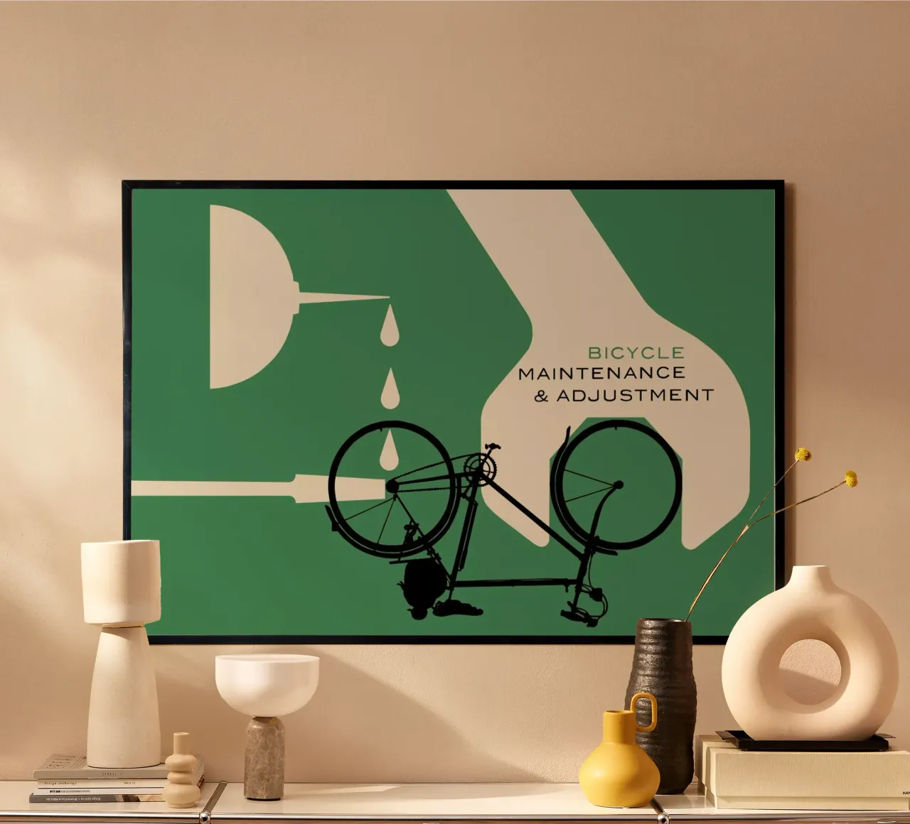 Bicycle Maintenance and Adjustment poster con telaio in legno da Hemingway Design