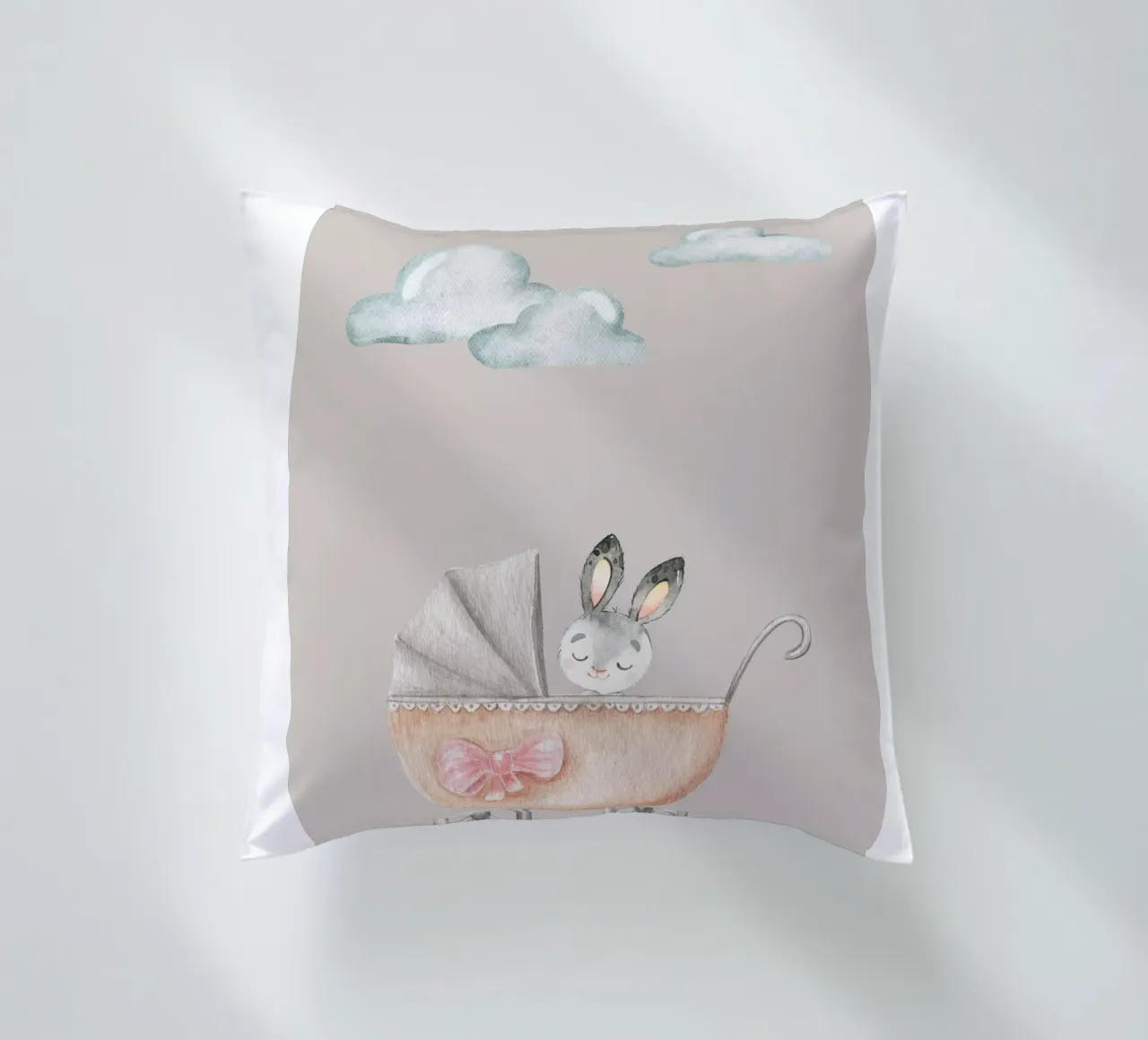 Little Bunny's Stroll decorative cushion by Doodle Dreams Art