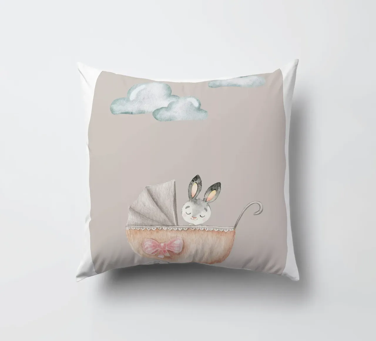 Little Bunny's Stroll decorative cushion by Doodle Dreams Art