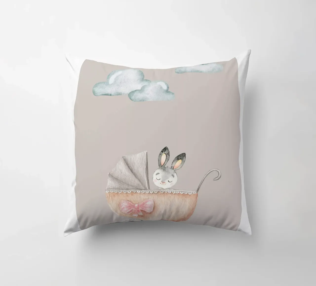 Little Bunny's Stroll decorative cushion by Doodle Dreams Art