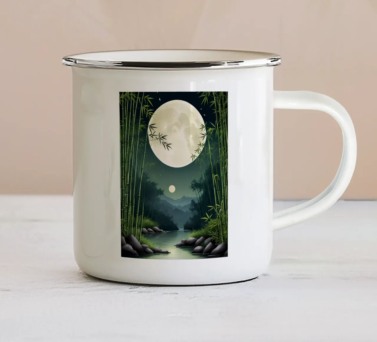Moonlit Bamboo Serenity emaille mok van Artistic-shop