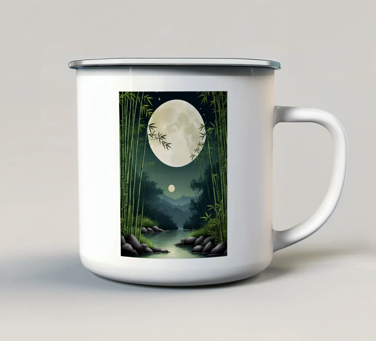 Moonlit Bamboo Serenity emaille mok van Artistic-shop
