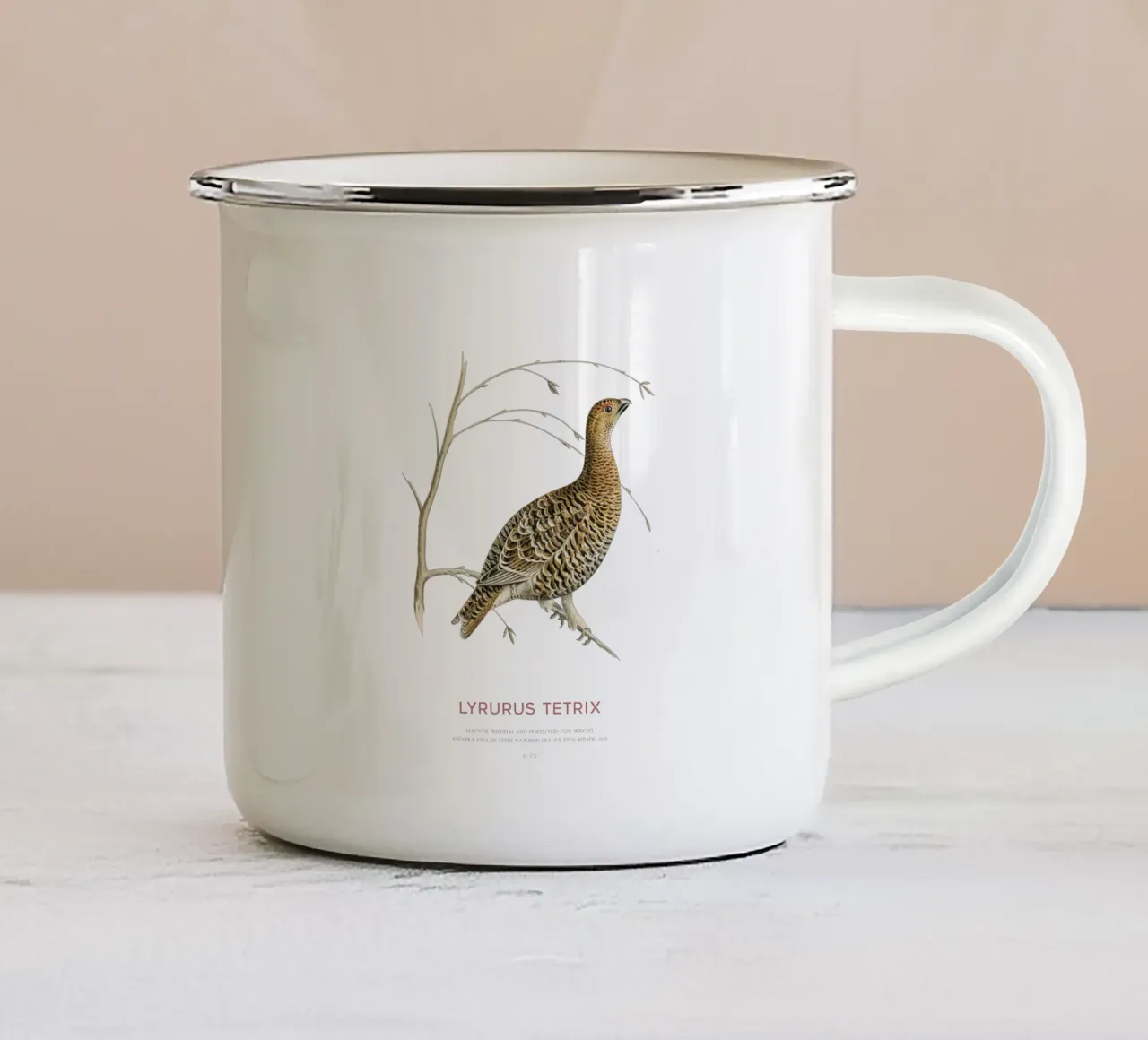 Fagiano di monte o Lyrurus tetrix tazza in smalto da Vintagrafica