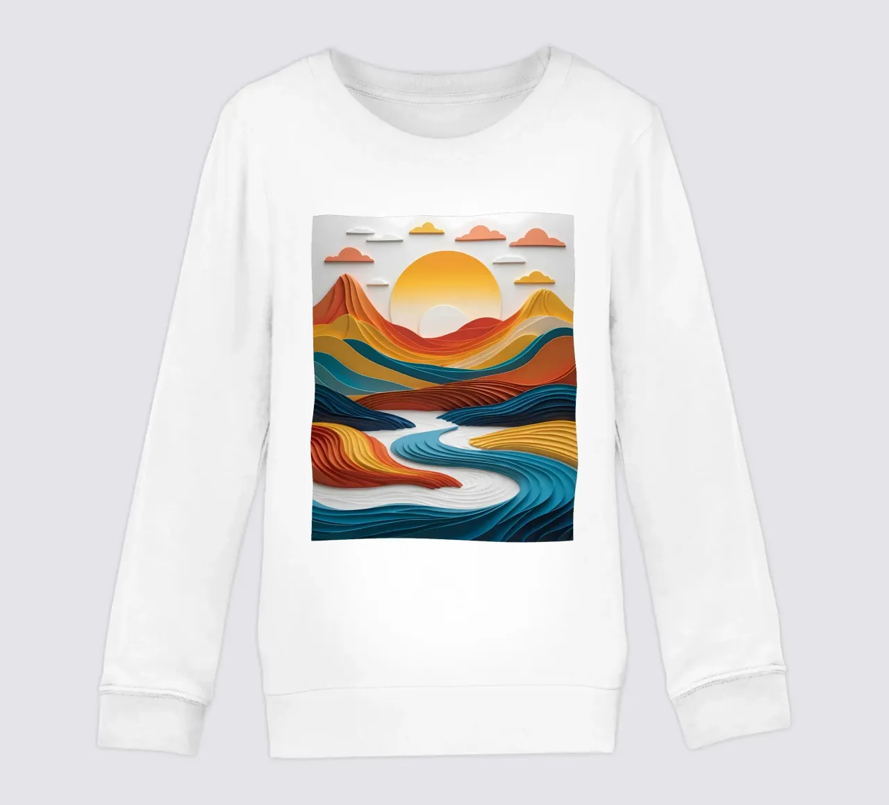 Gelassenheit bei Sonnenuntergang: Eine papiergefertigte Berglandschaft Kinder Sweatshirt von Artistic-shop