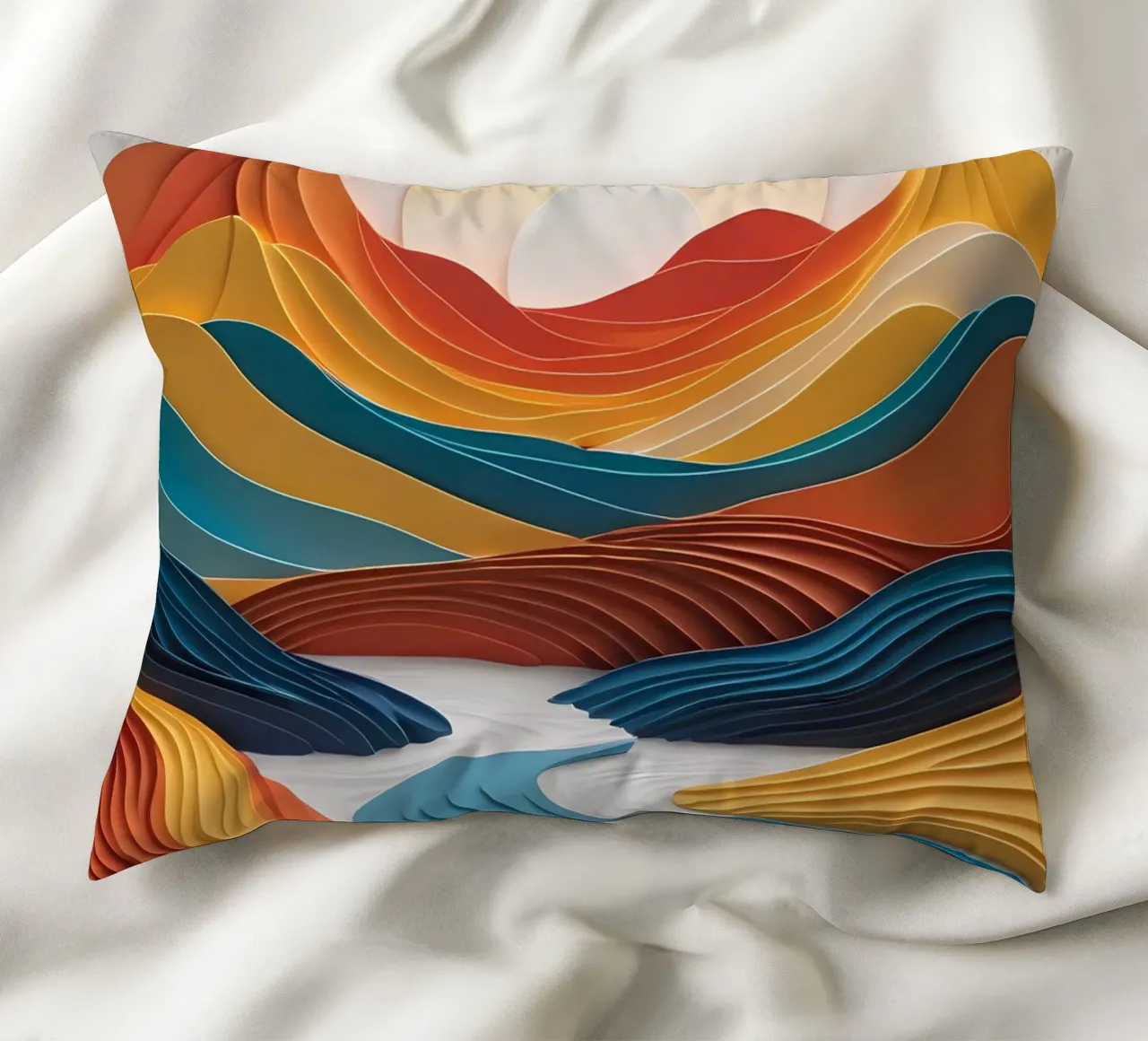 Sunset Serenity: A Papercrafted Mountainscape decorative cushion by Artistic-shop