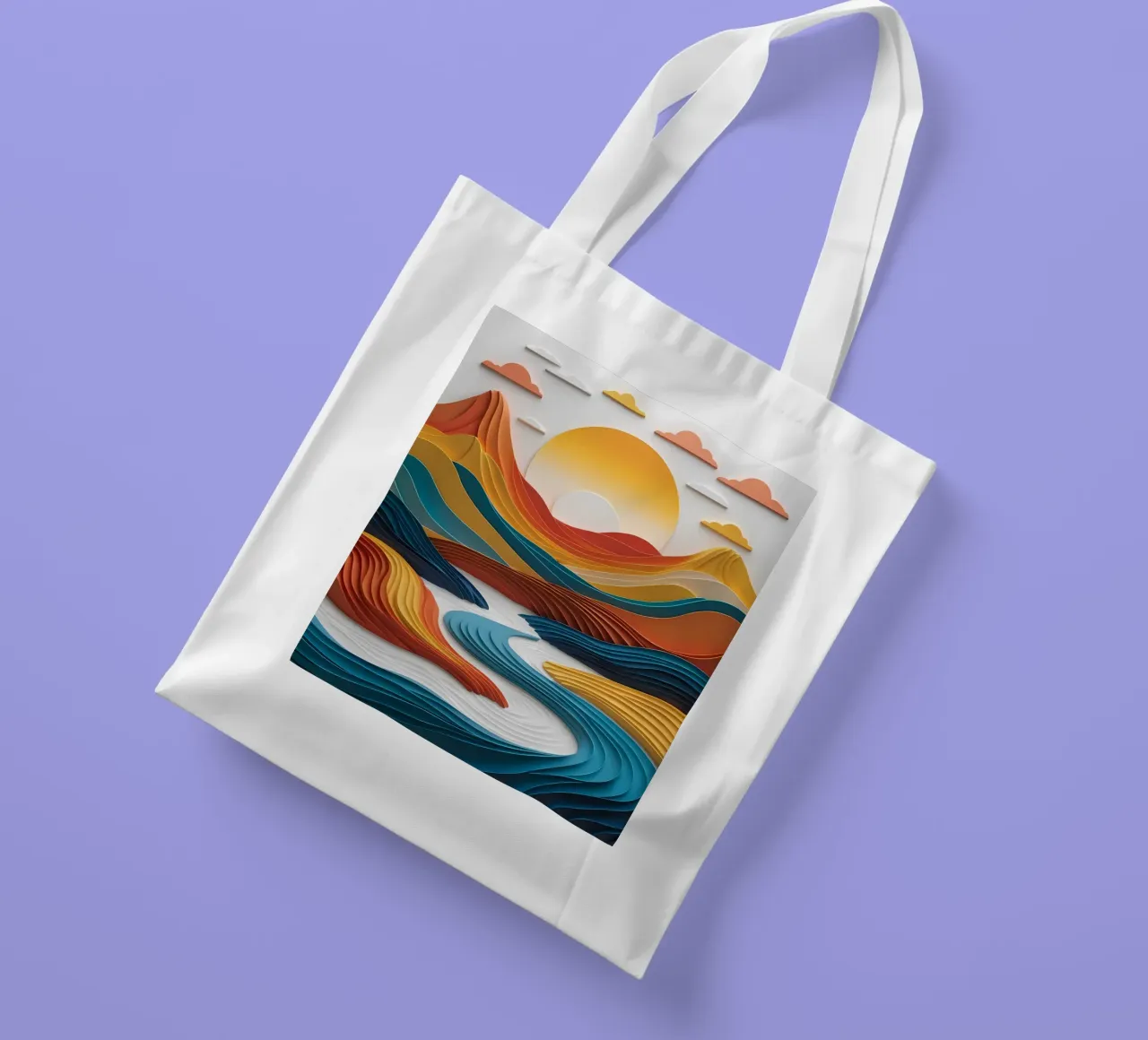 Sunset Serenity: A Papercrafted Mountainscape tote bag by Artistic-shop