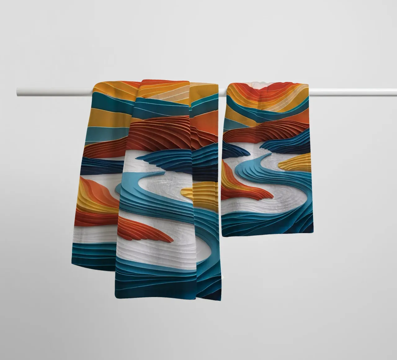 Sunset Serenity: A Papercrafted Mountainscape towel by Artistic-shop