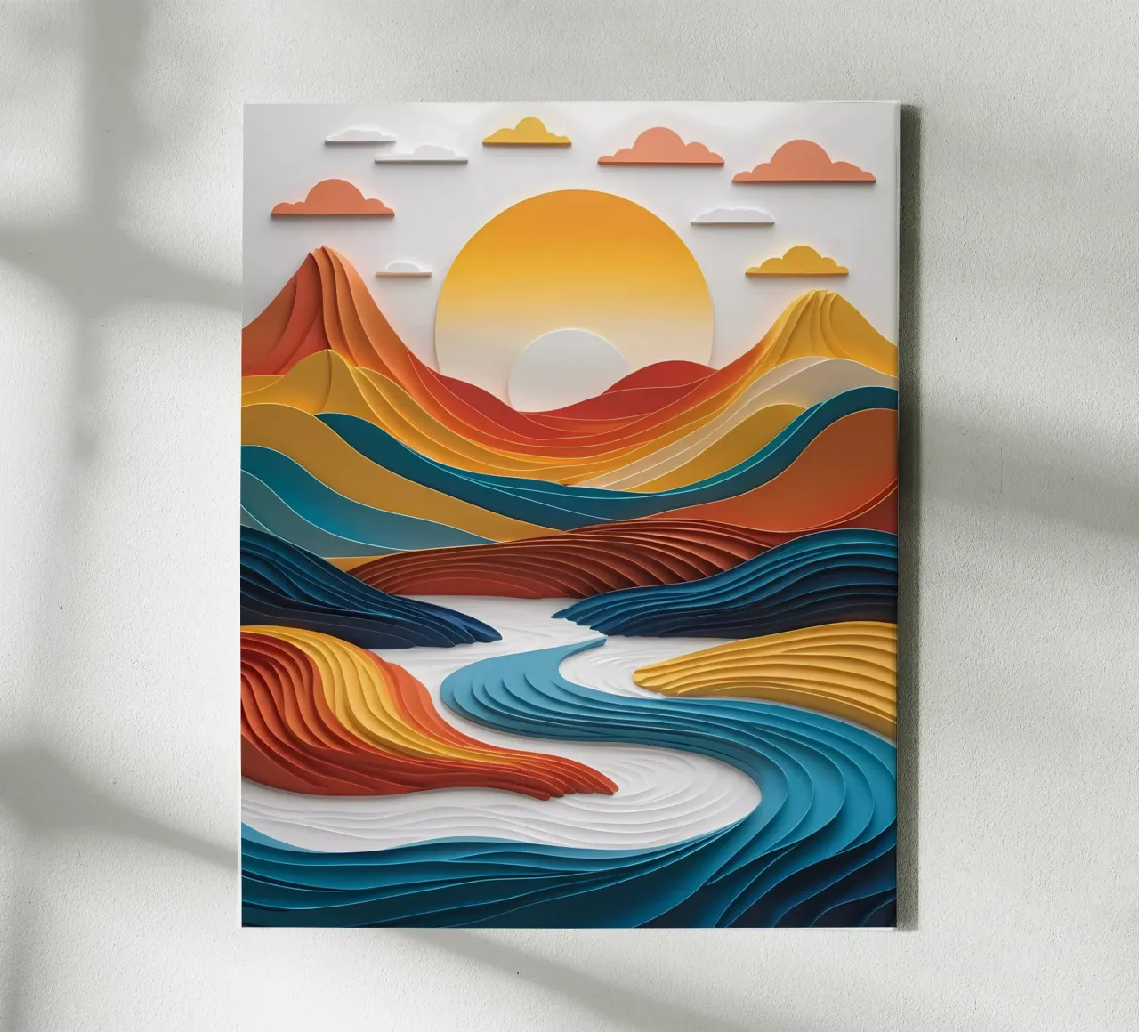 Sunset Serenity: A Papercrafted Mountainscape canvas by Artistic-shop