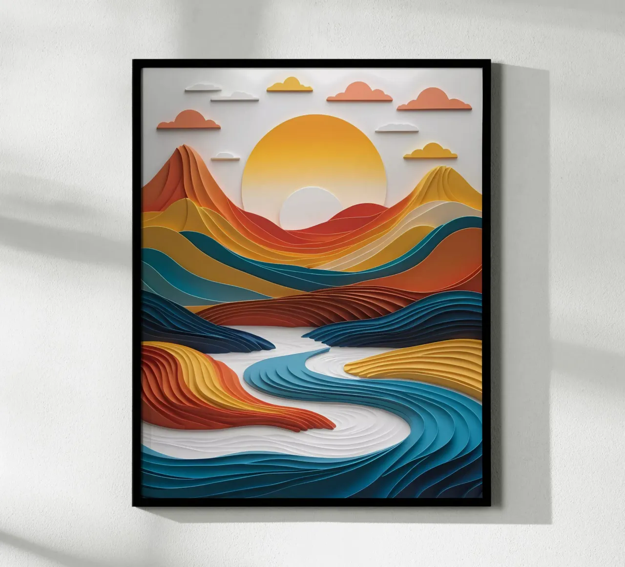 Sunset Serenity: A Papercrafted Mountainscape hahnemühle by Artistic-shop