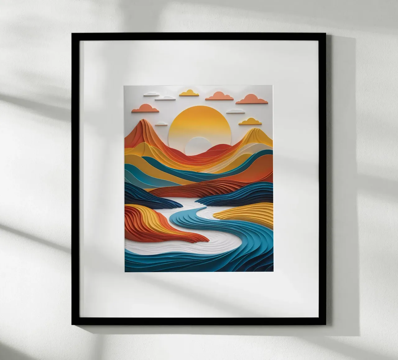 Sunset Serenity: A Papercrafted Mountainscape hahnemühle by Artistic-shop
