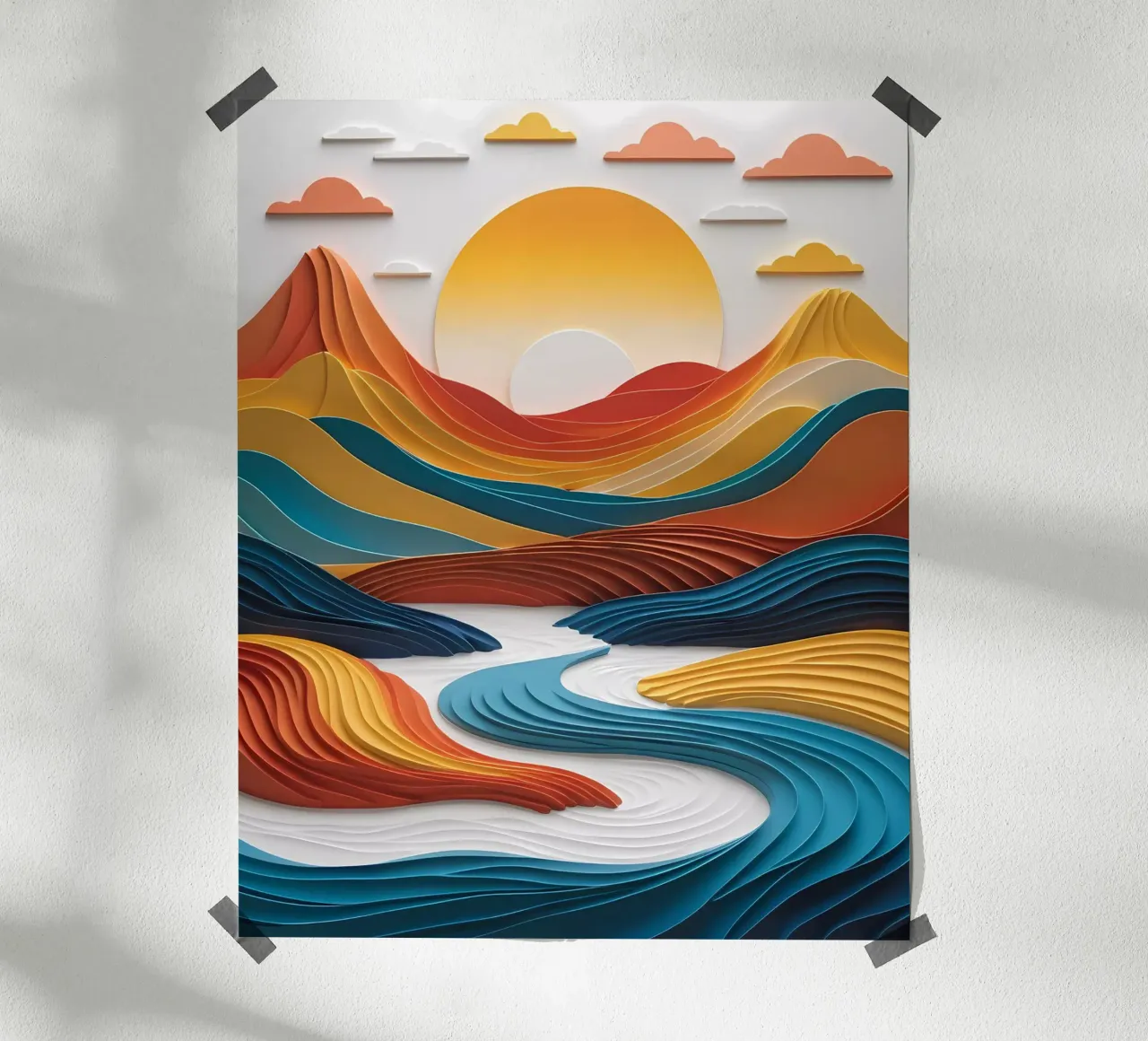 Sunset Serenity: A Papercrafted Mountainscape hahnemühle by Artistic-shop