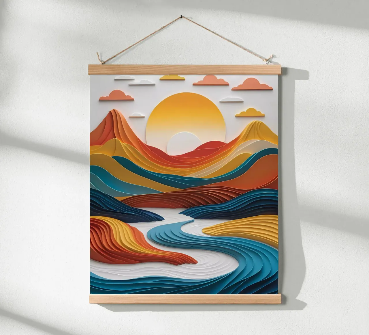 Sunset Serenity: A Papercrafted Mountainscape hahnemühle by Artistic-shop