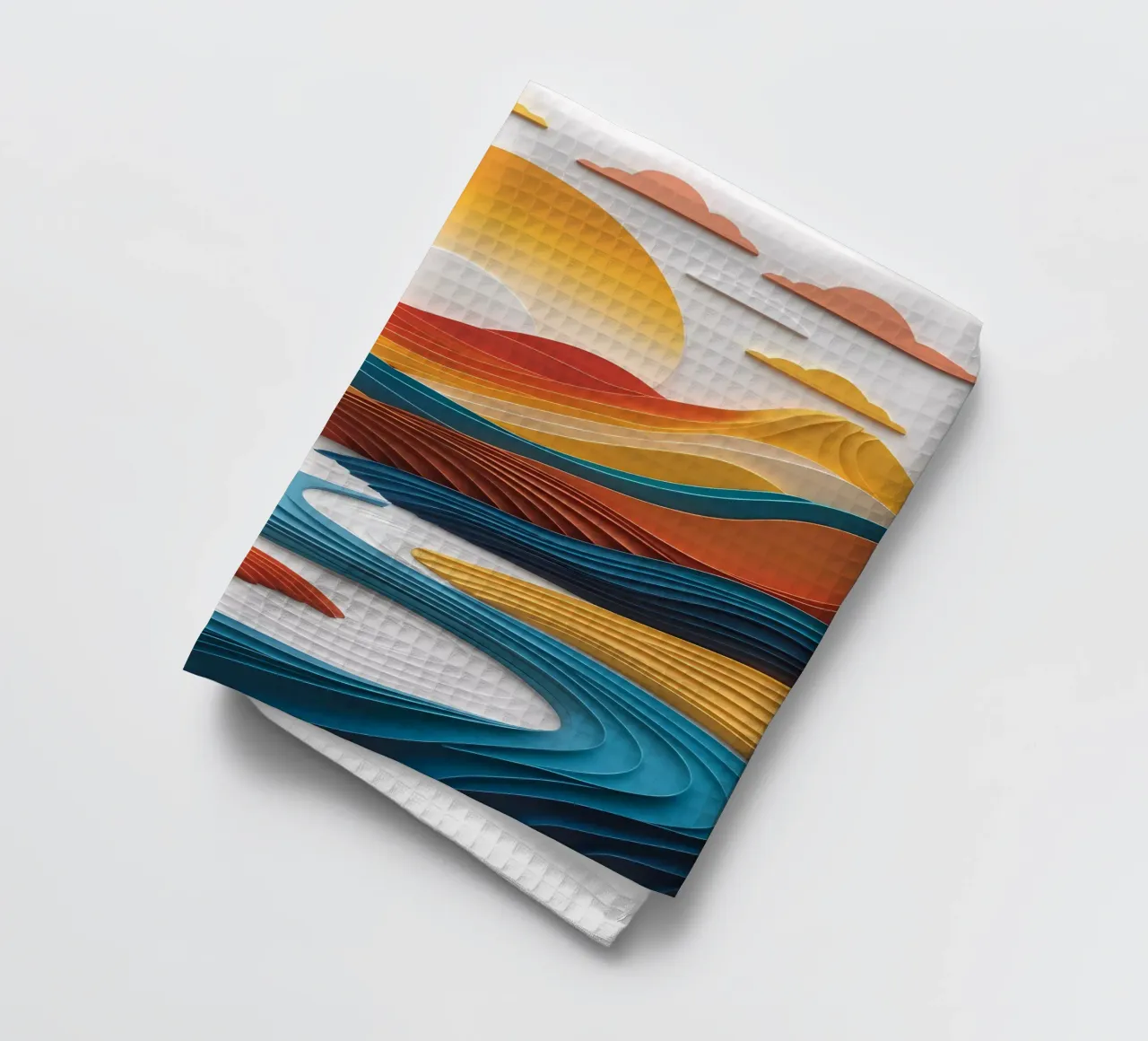 Serenità al tramonto: Un paesaggio montano realizzato in cartapesta canovaccio da cucina da Artistic-shop