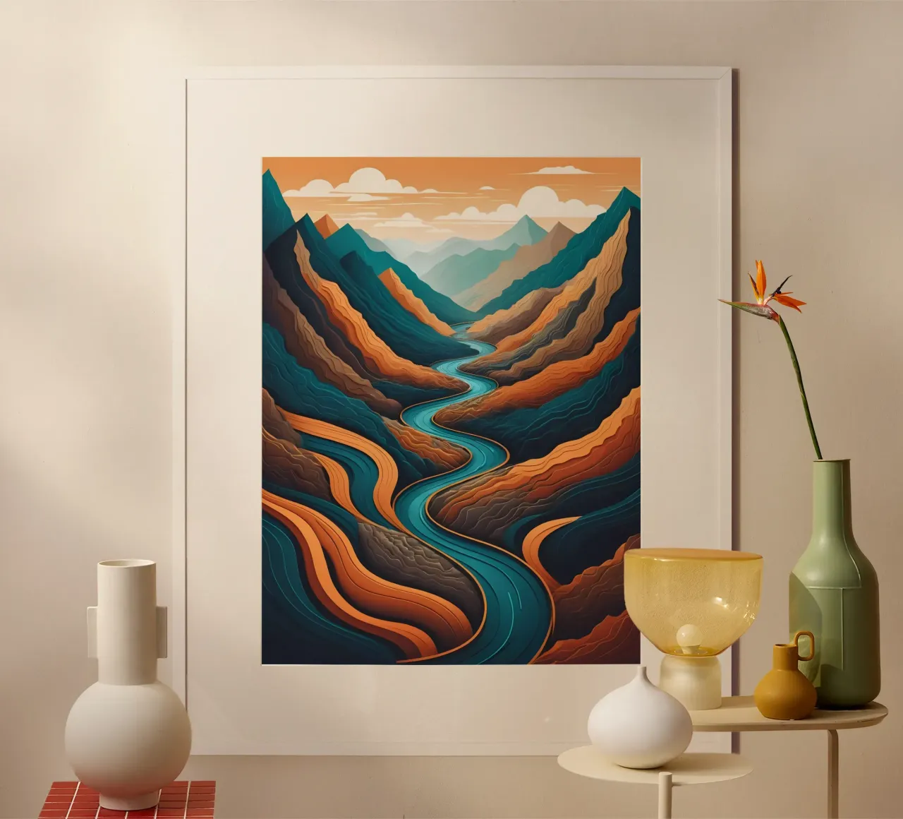 Serpentine Serenity: A River's Journey Through the Mountains poster by Artistic-shop