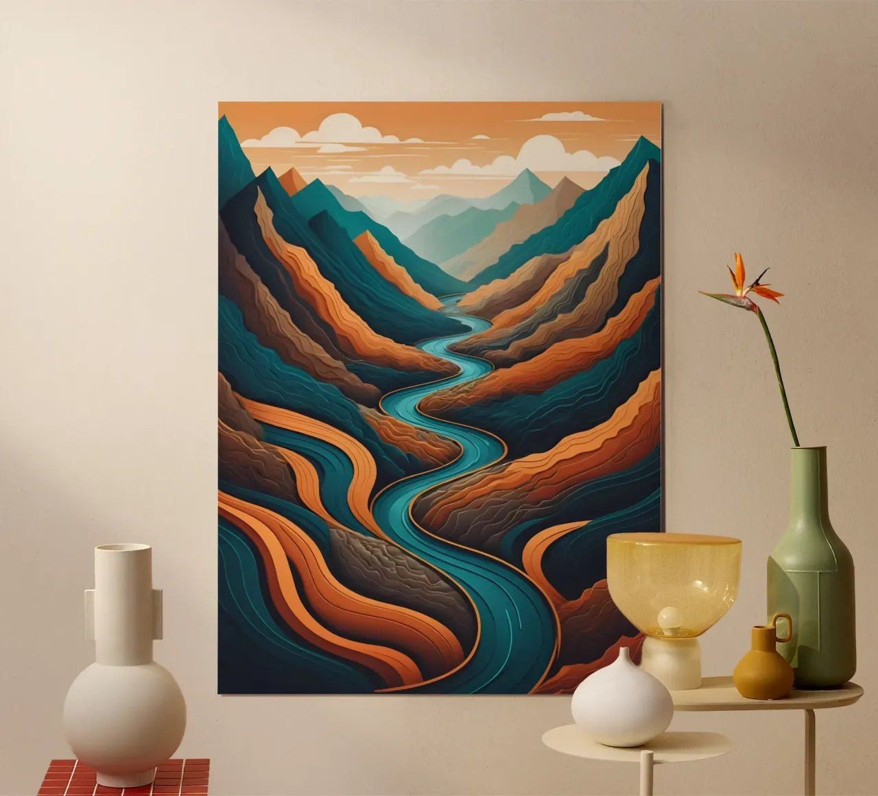 Serpentine Serenity: A River's Journey Through the Mountains poster by Artistic-shop