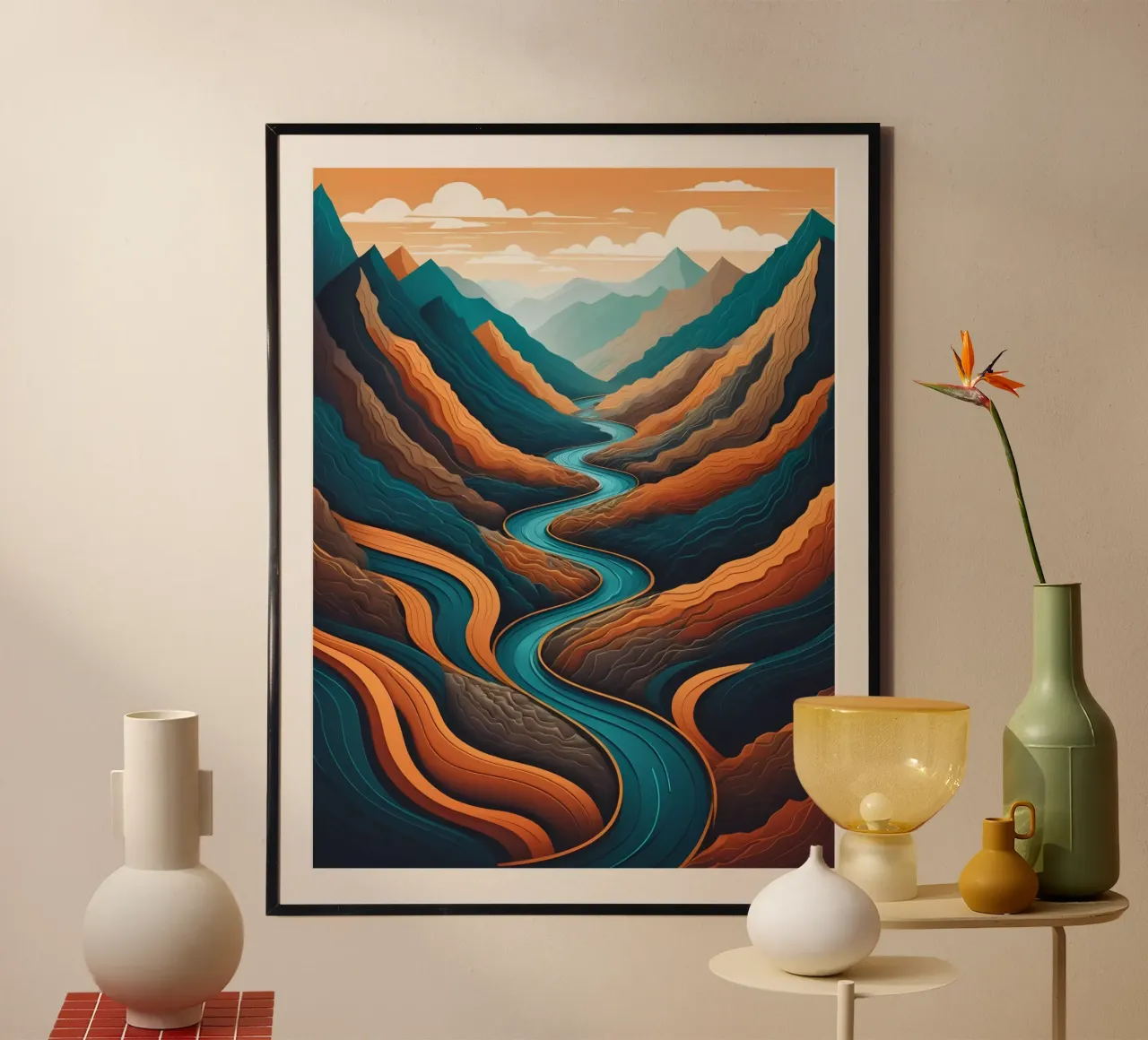 Serpentine Serenity: A River's Journey Through the Mountains poster by Artistic-shop