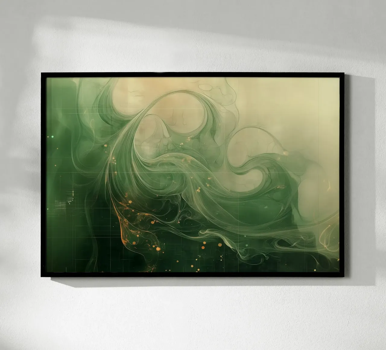 Abstract green wave watercolor poster with plastic frame by Little Things