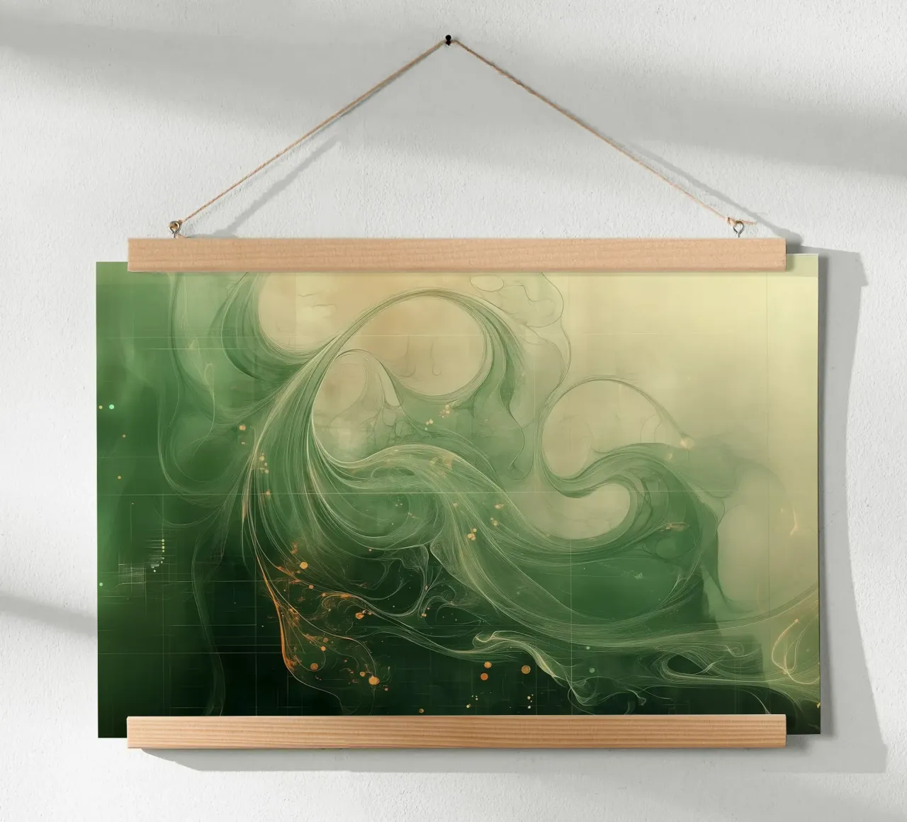 Abstract green wave watercolor poster with plastic frame by Little Things