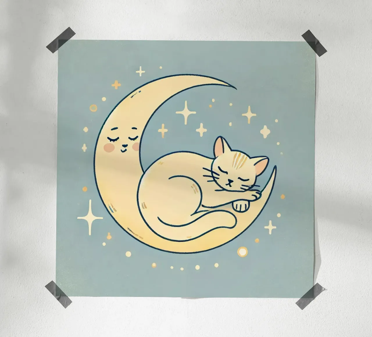 Gatto che dorme poster con telaio in alluminio da Alegria Fantasia