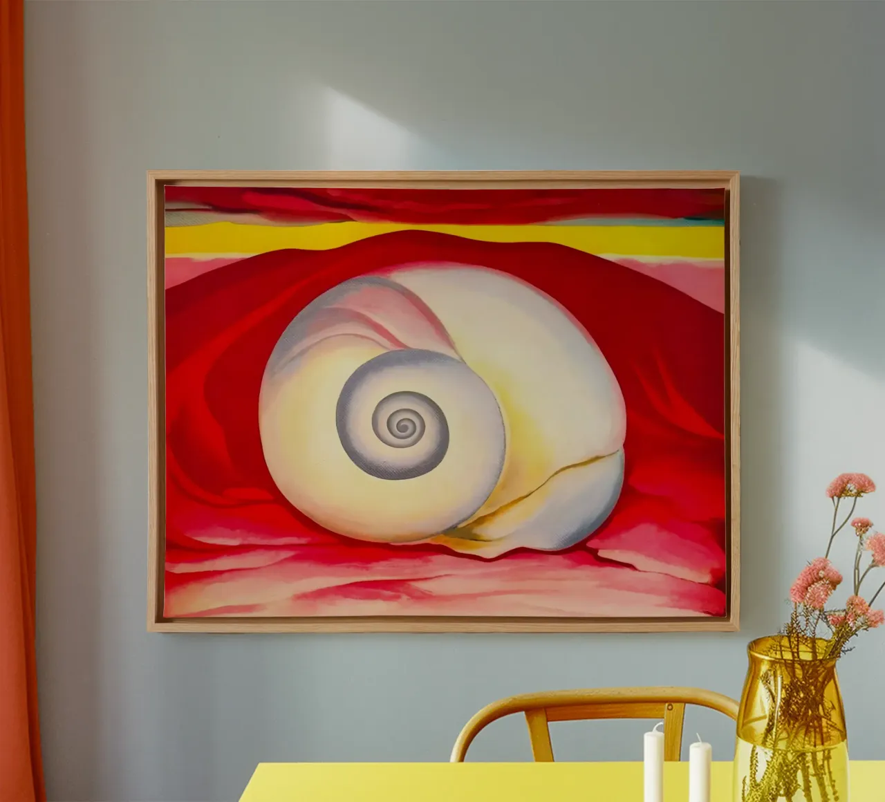 Georgia O'Keeffe - Red hill and white shell, 1938 canvas with Floater frame by Kinsley