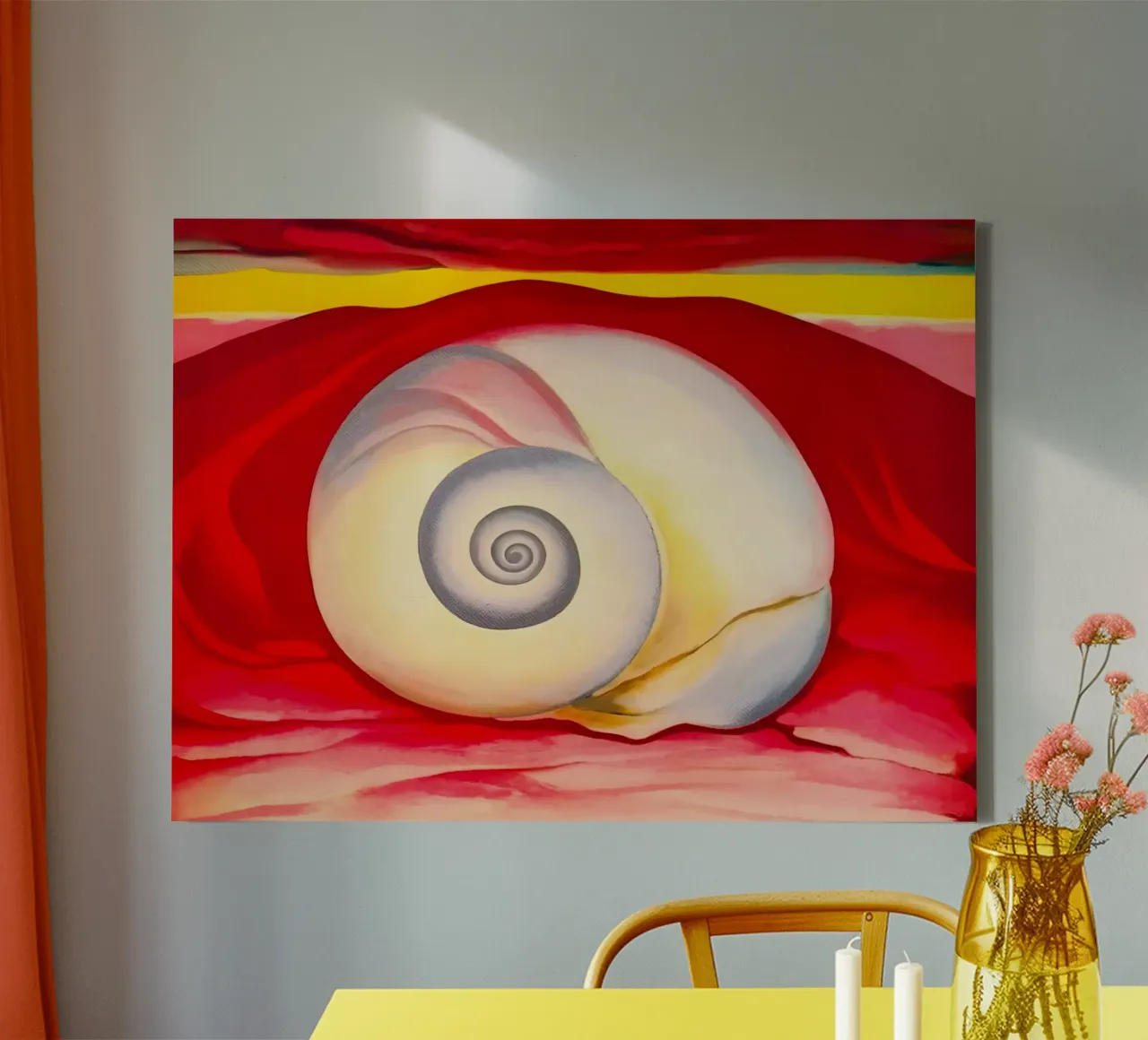 Georgia O'Keeffe - Red hill and white shell, 1938 canvas with Floater frame by Kinsley