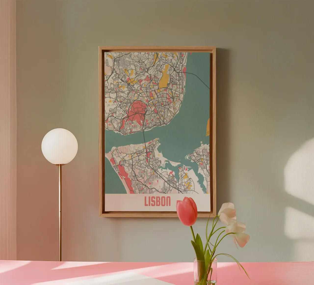 Experience Lisbon - Elegant city map as fine art print canvas by MOOODZART