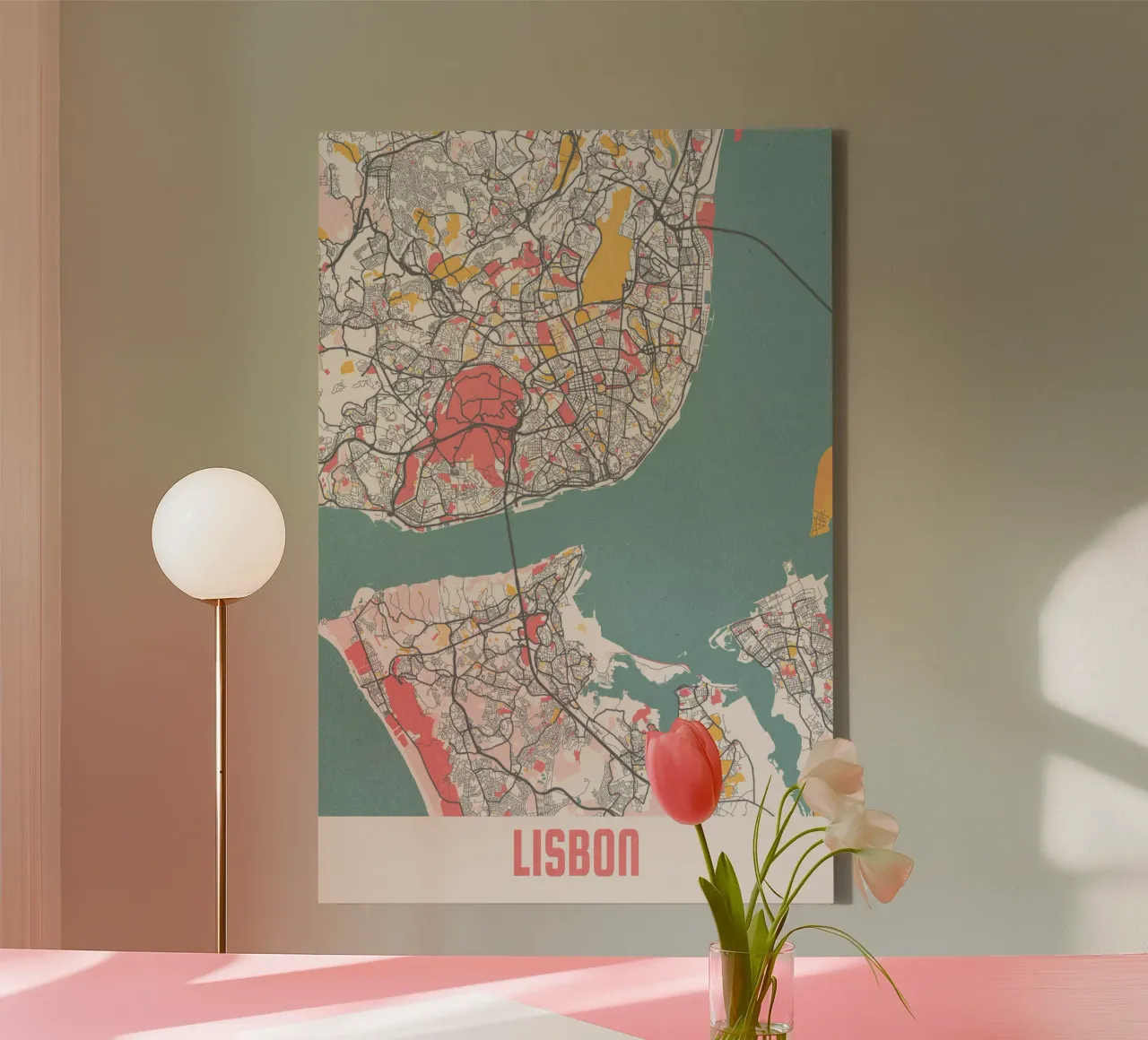 Experience Lisbon - Elegant city map as fine art print canvas by MOOODZART