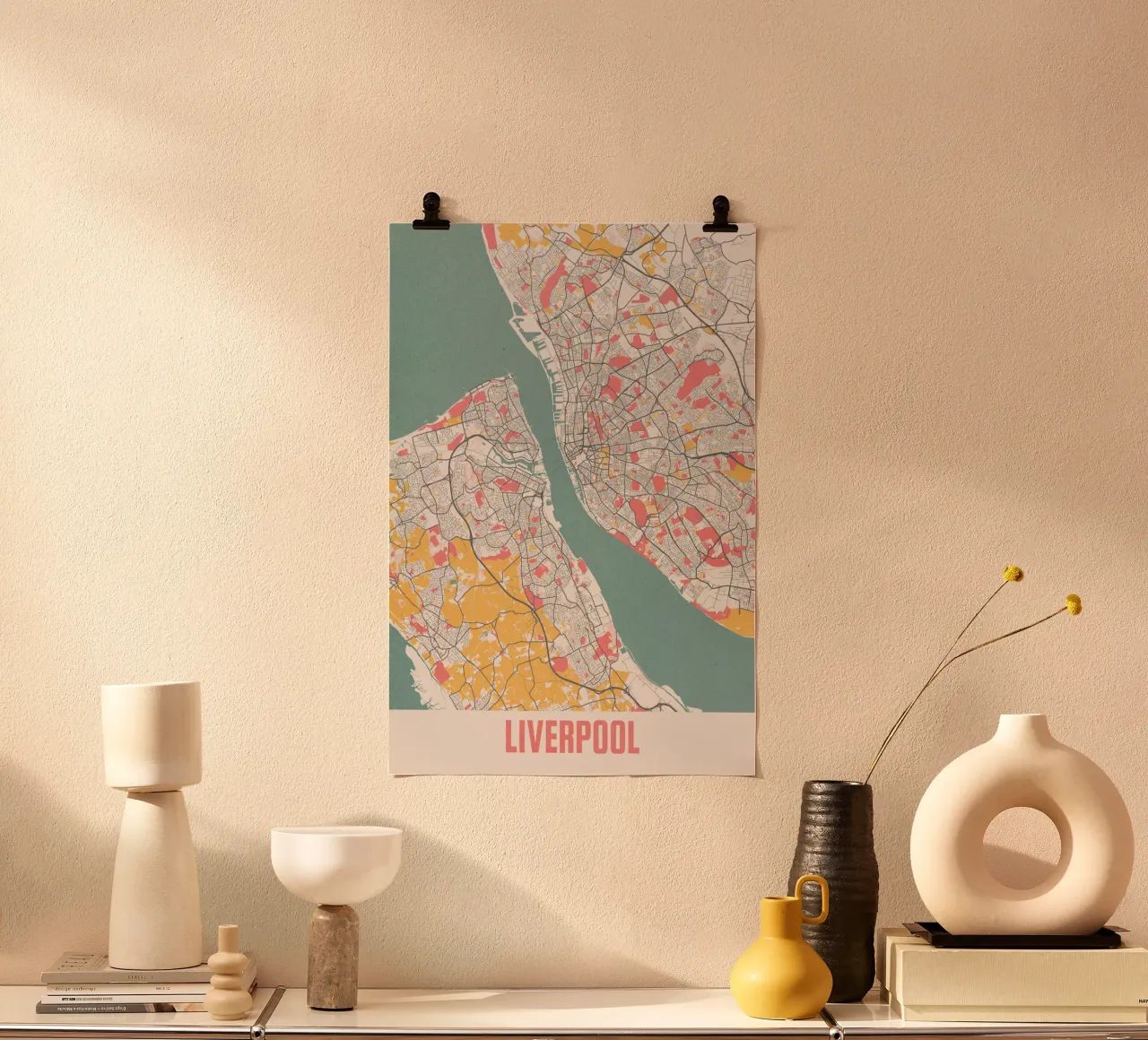 Liverpool in één oogopslag - Moderne stadsplattegrond als kunstdruk poster met kunststof frame van MOOODZART