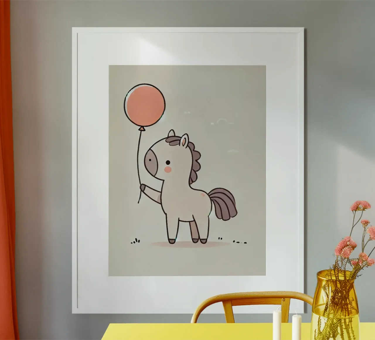 Cavallo con palloncino poster con telaio in legno da Alegria Fantasia