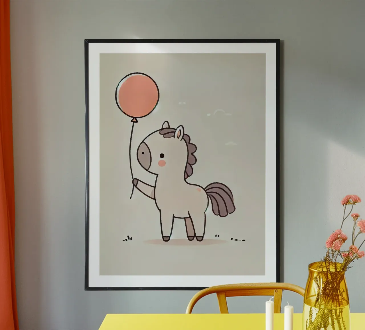 Cavallo con palloncino poster con telaio in legno da Alegria Fantasia