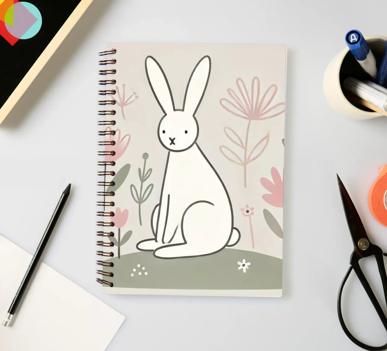 Hare on a flower meadow spiral notebook by Alegria Fantasia