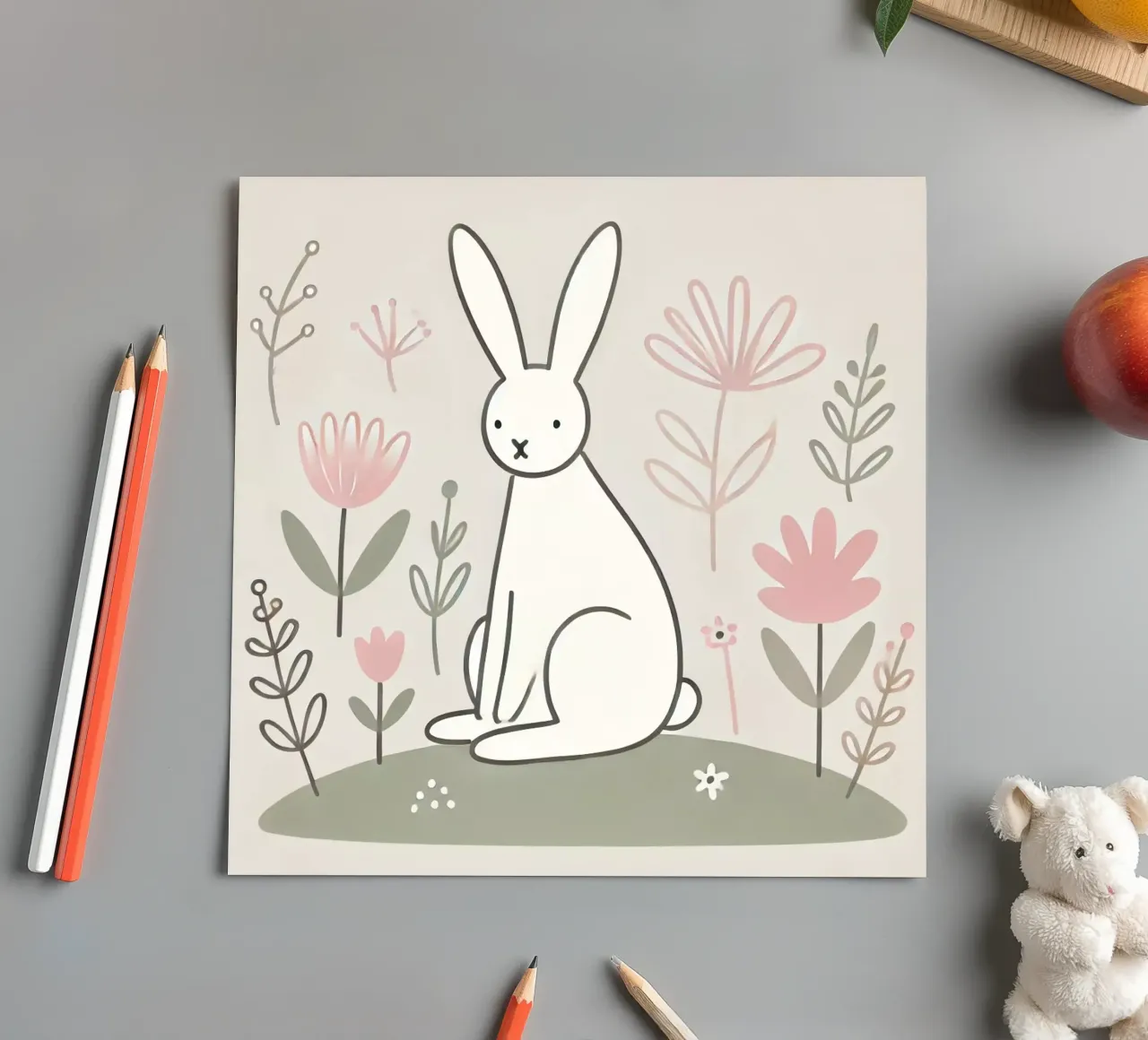 Lapin dans une prairie fleurie planche autocollant de Alegria Fantasia