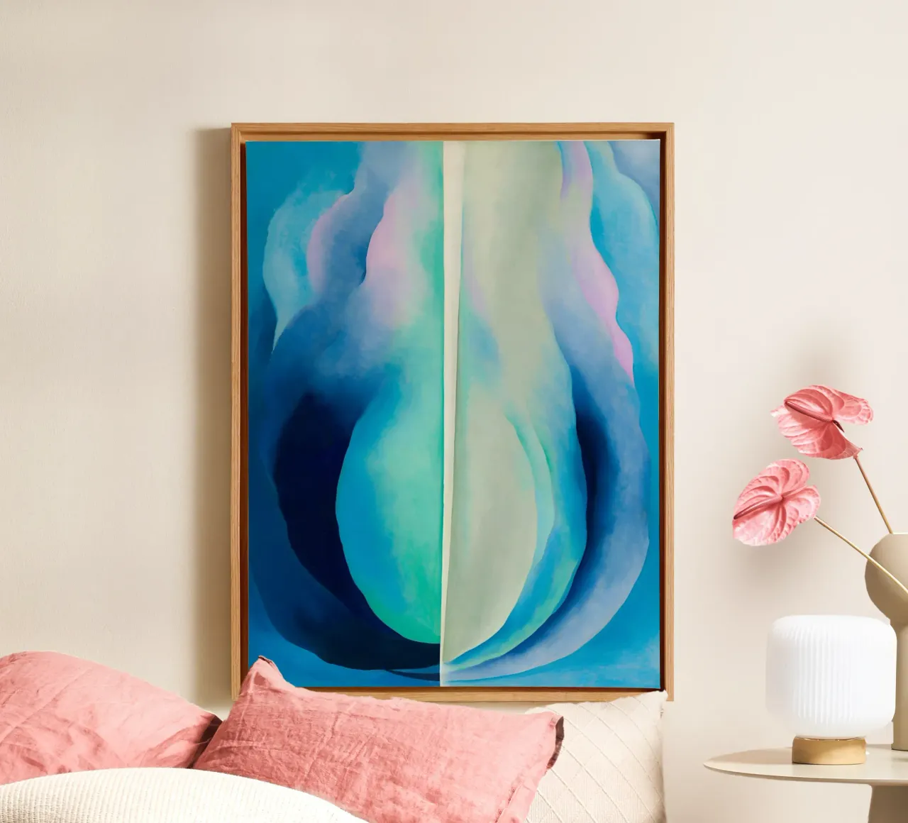 Georgia O'Keeffe - Abstractie Blauw canvas met Baklijst van Kinsley