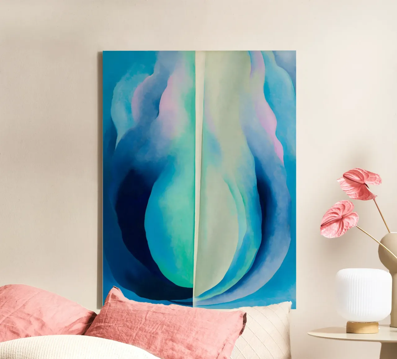 Georgia O'Keeffe - Abstractie Blauw canvas met Baklijst van Kinsley